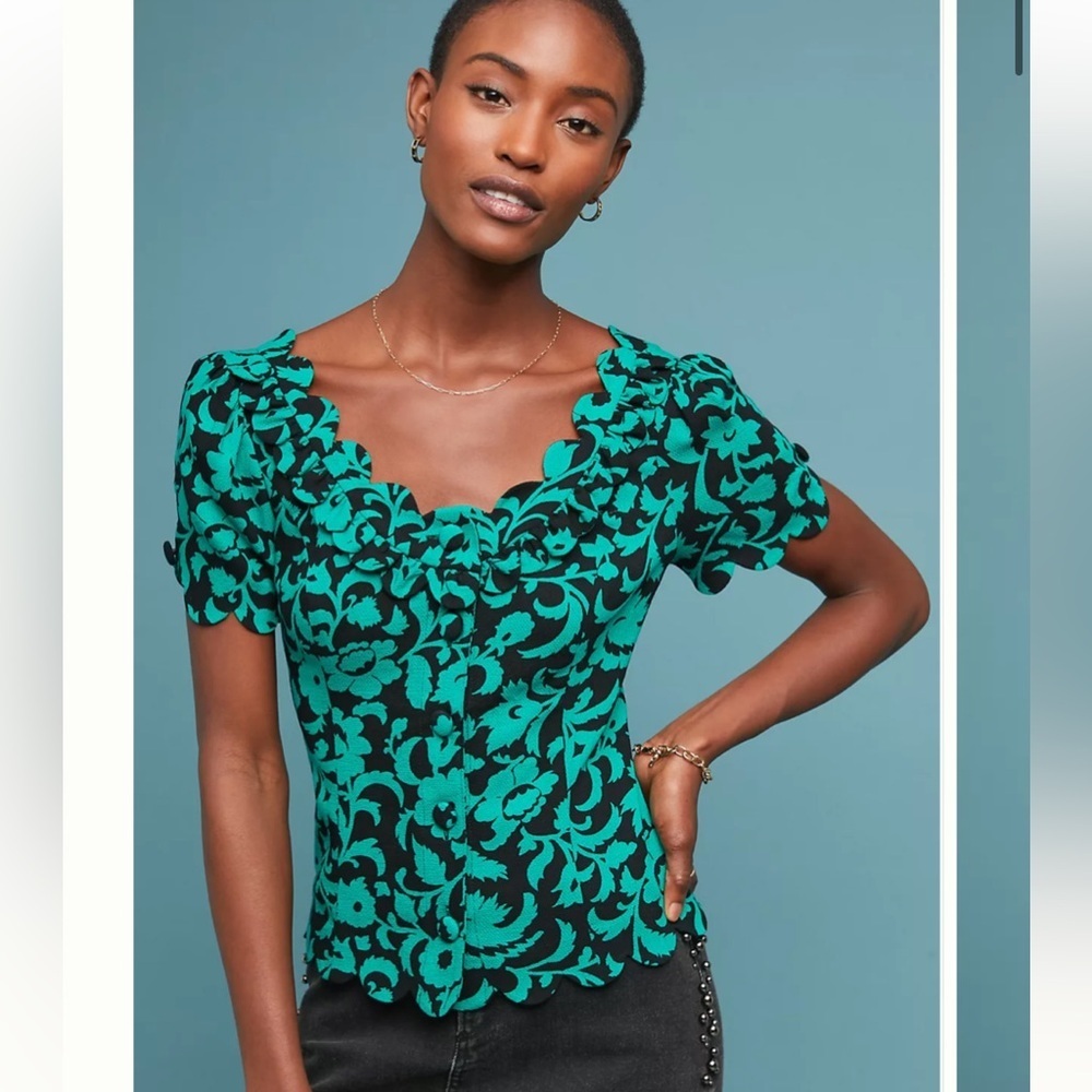 Anthropologie Maeve Aseey Floral Print Rayon Blouse